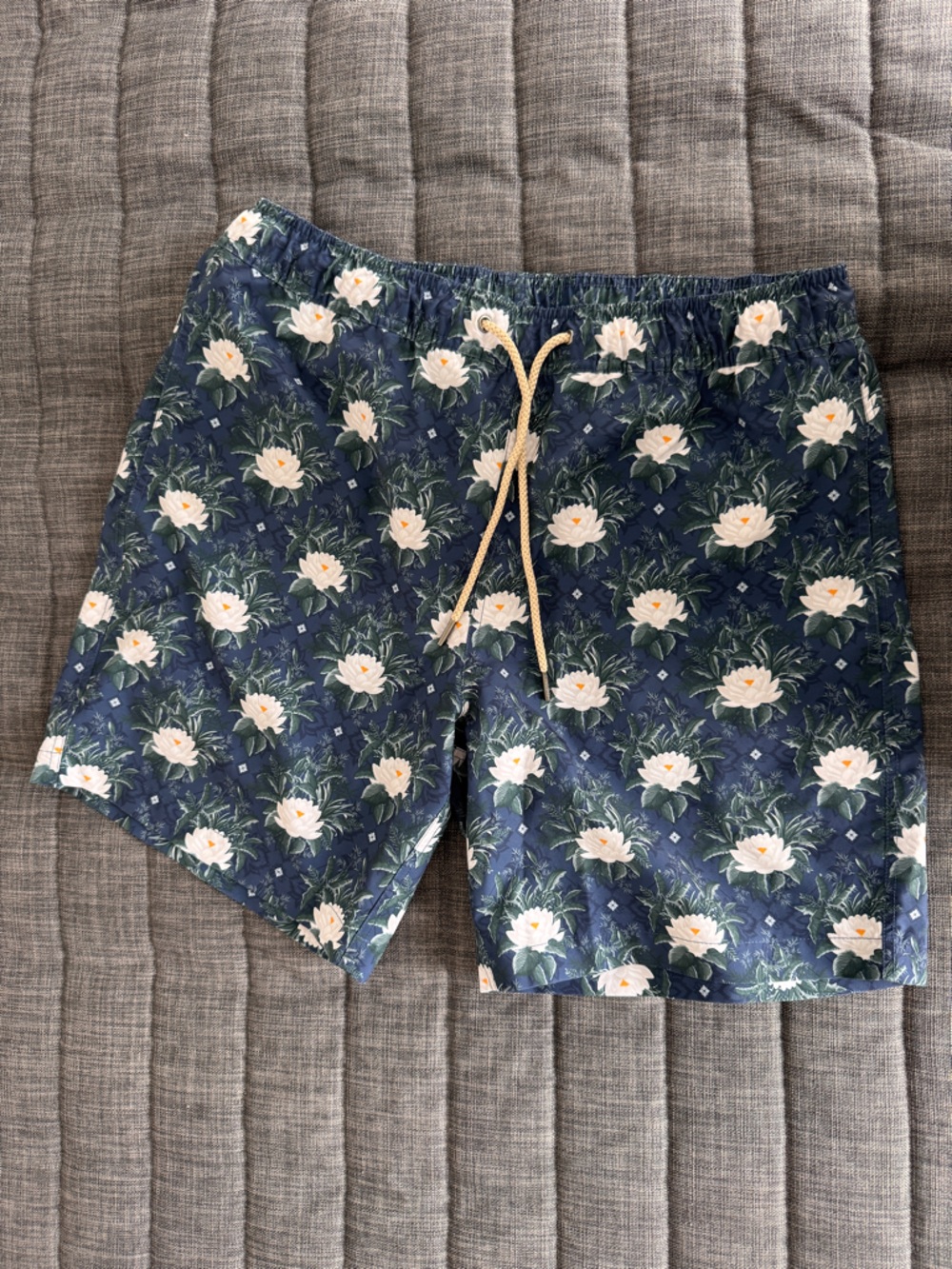 Fair Harbor Navy Floral Swim Trunks with White Flowers